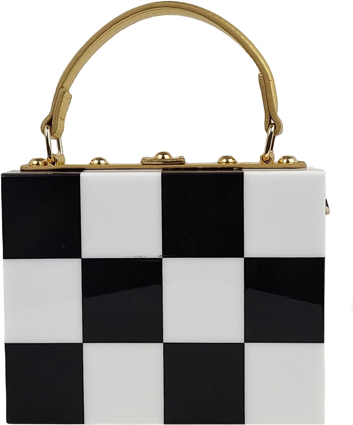 Black White Checkerboard Acrylic Clutch Purse Bag Women Box Evening Bags Acrylic Chain Crossbody Handbag(Stitching)