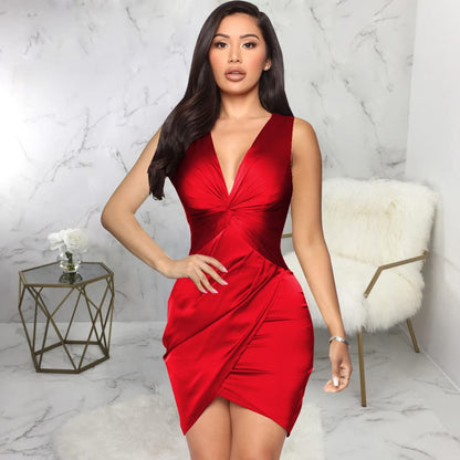 LightlyKiss Womens Midi Wrap Wedding Guest Dress Sleeveless Bodycon Ruched Cocktail Party Dresses