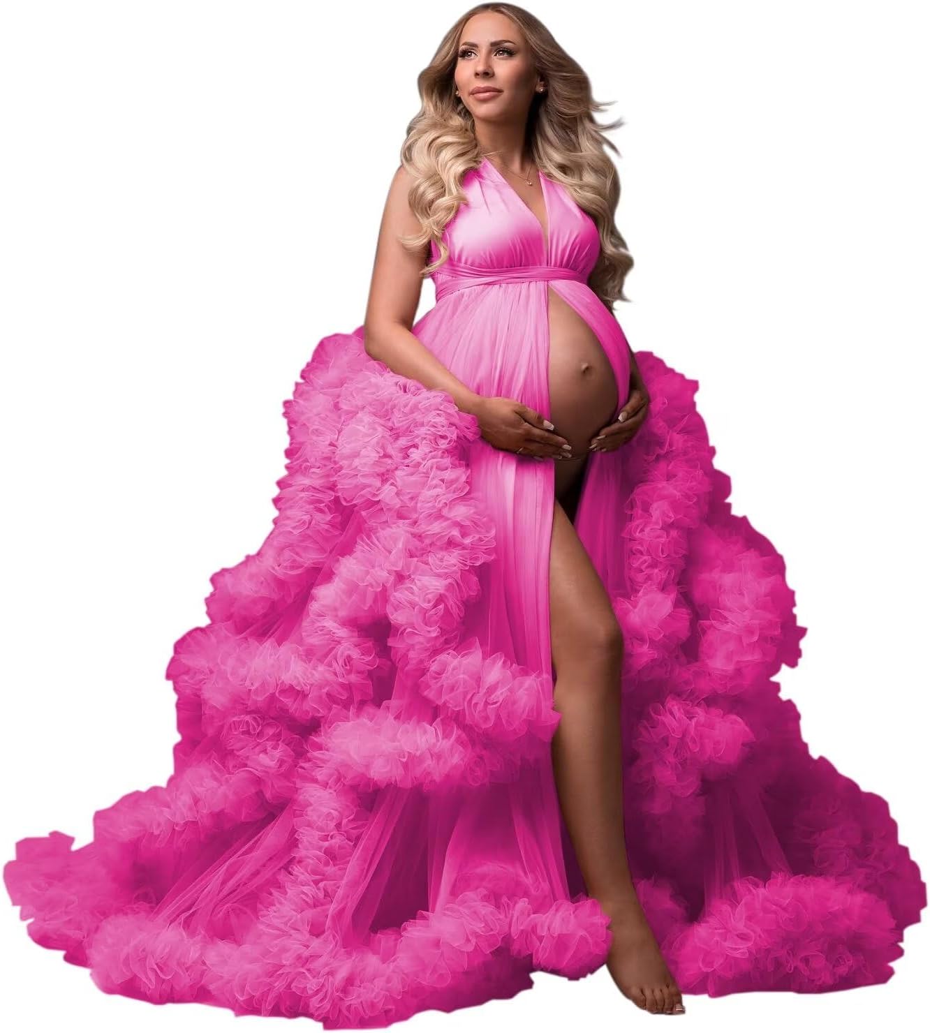 yinyyinhs Tulle Robe Maternity Dress for Photoshoot Sheer Puffy Bridal Lingerie Bathgown Pregnancy Gown for BabyShower