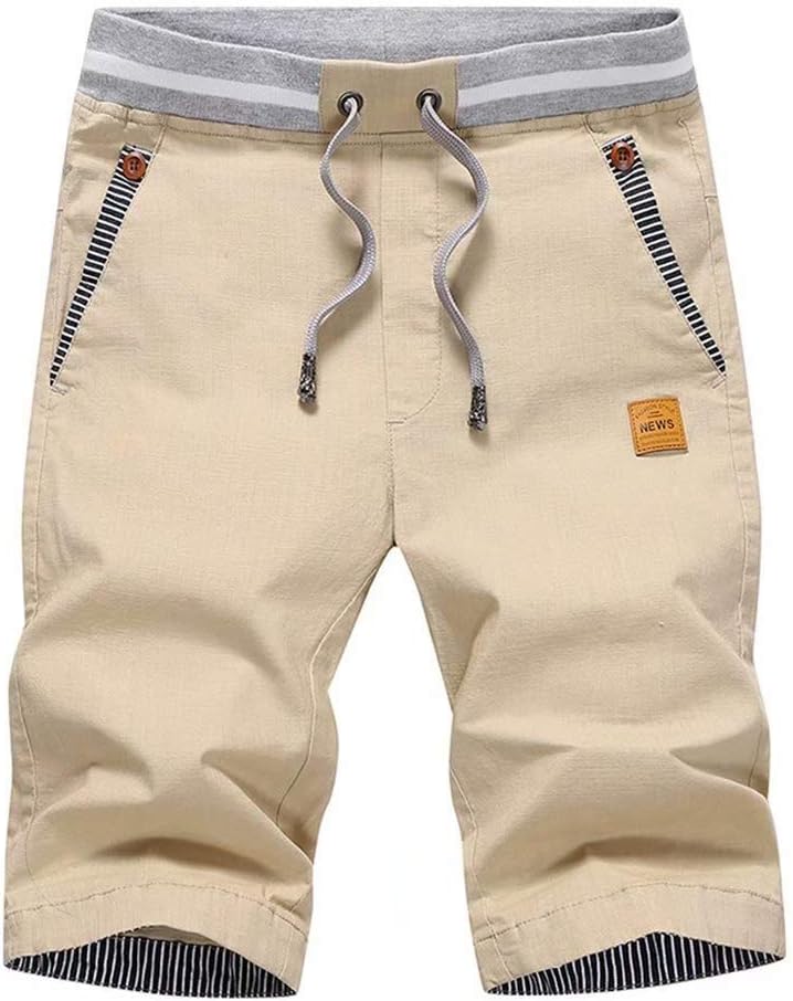 Big Boy's Casual Shorts Summer Cotton Classic Fit Drawstring Elastic Waist Beach Shorts with Pockets