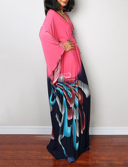 Bsubseach Women Ethnic Print Kaftan Beach Dress Plus Size Swimsuit Cover Up