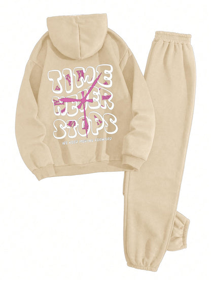 SOLY HUX Women's 2 Piece Outfits Letter Graphic Drawstring Long Sleeve Hoodies Sweatshirt and Sweatpants Set