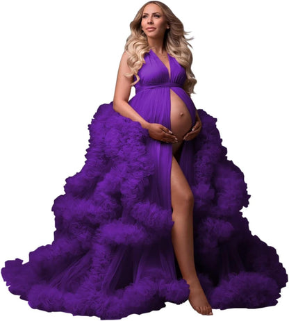 yinyyinhs Tulle Robe Maternity Dress for Photoshoot Sheer Puffy Bridal Lingerie Bathgown Pregnancy Gown for BabyShower
