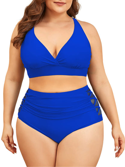 American Trends Womens Plus Size Bikini Two Piece Swimsuits Tummy Control Bathing Suits High Waisted Bikini Swimwear