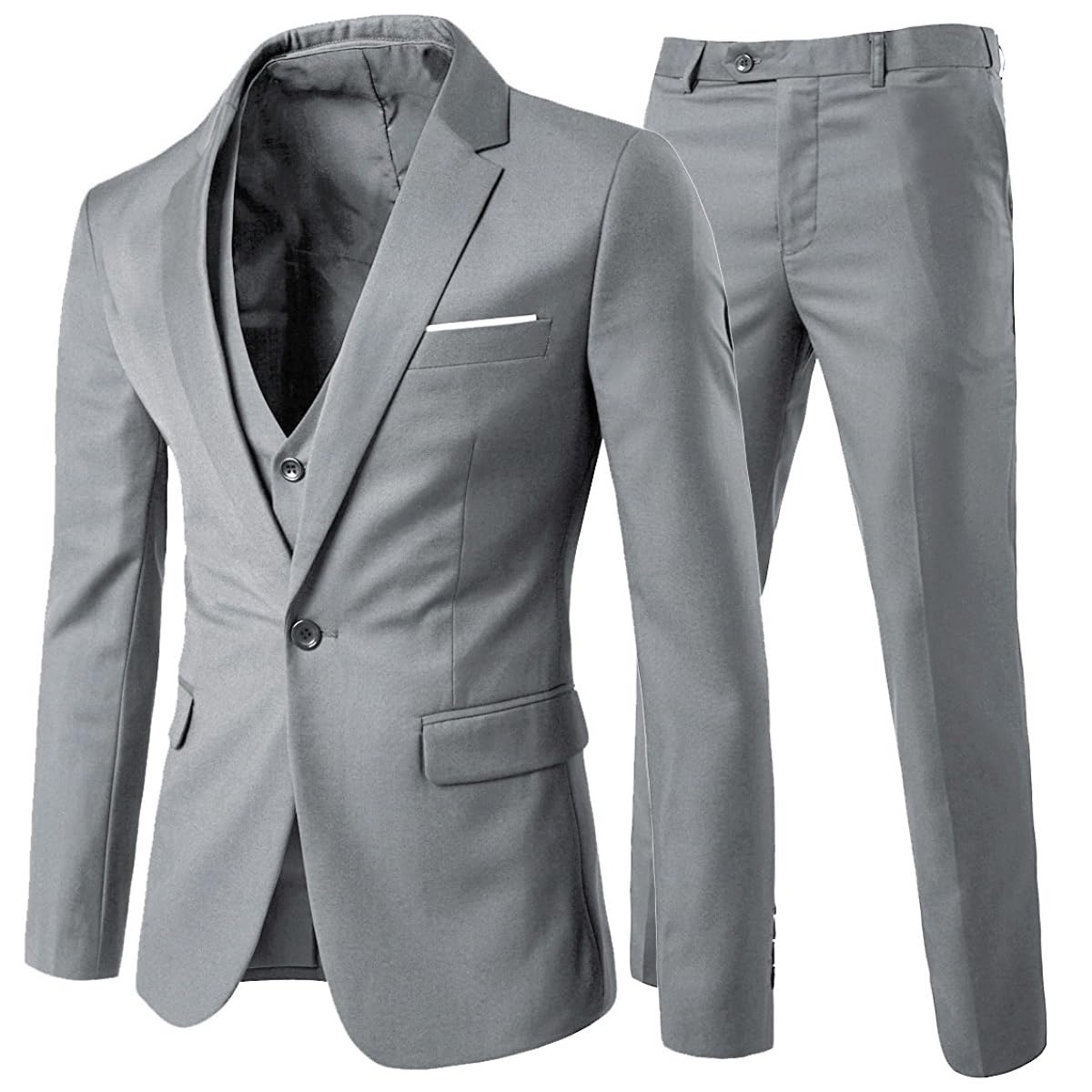 Cloudstyle Mens 3-Piece Suit Notched Lapel One Button Slim Fit Formal Jacket Vest Pants Set