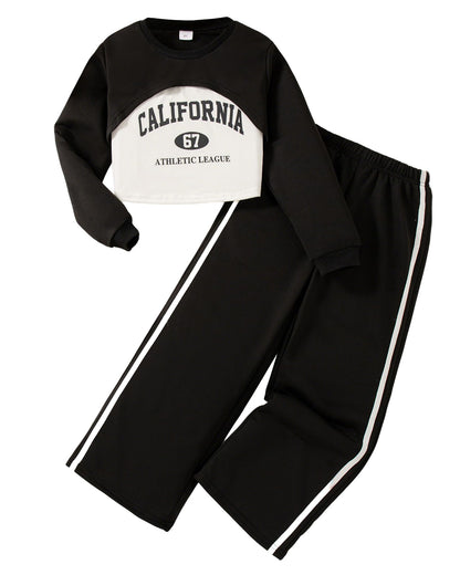 Girls 3 Piece Outfits Long Sleeve Crop Shirts & Cami Tops & Sweatpants Sets Fall Clothes Size 8-12Y