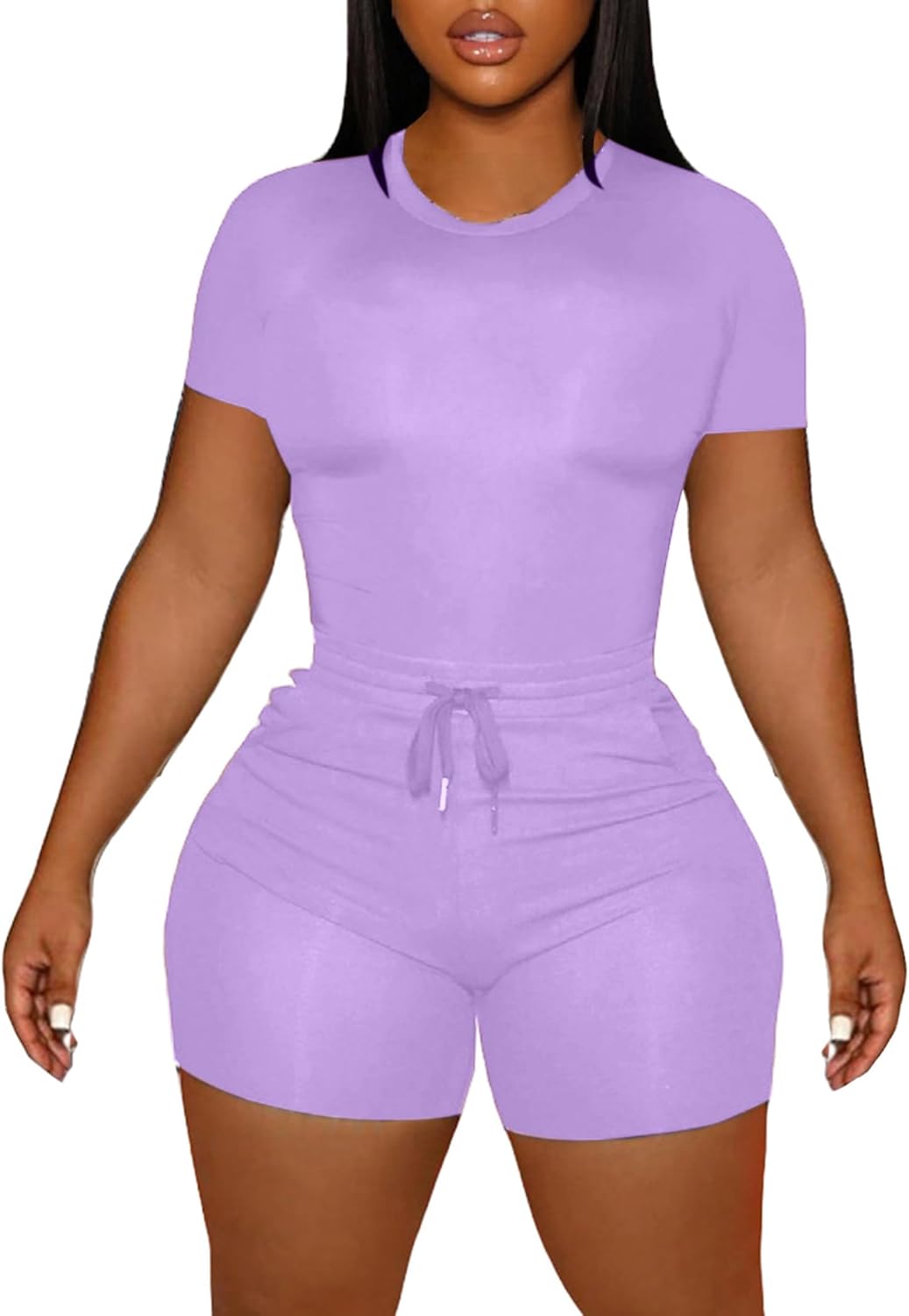 LovelyWholesale Women's Summer 2 Piece Outfits Skinny Shorts Tracksuit Sets