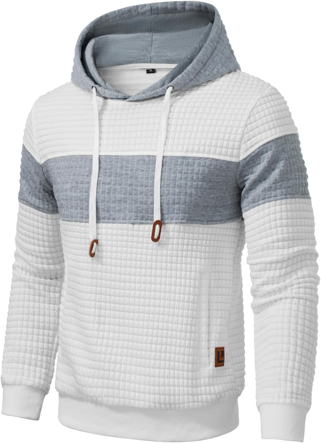 Men’s Sweatshirts Long Sleeve Pullover Patchwork Plaid Jacquard Hoodie Casual Drawstring Hoody Top