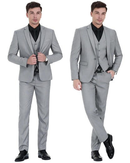 Cloudstyle Mens 3-Piece Suit Notched Lapel One Button Slim Fit Formal Jacket Vest Pants Set