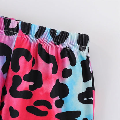 Toddler Girl Clothes Long Sleeve Cartoon & Letter Graphic Top + Fruit Stationery Print Flared Leg Pants