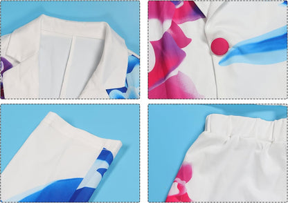 Sexy Blazer Shorts Suits for Women Floral Open Front Blazers Business Casual Shorts 2 Piece Set