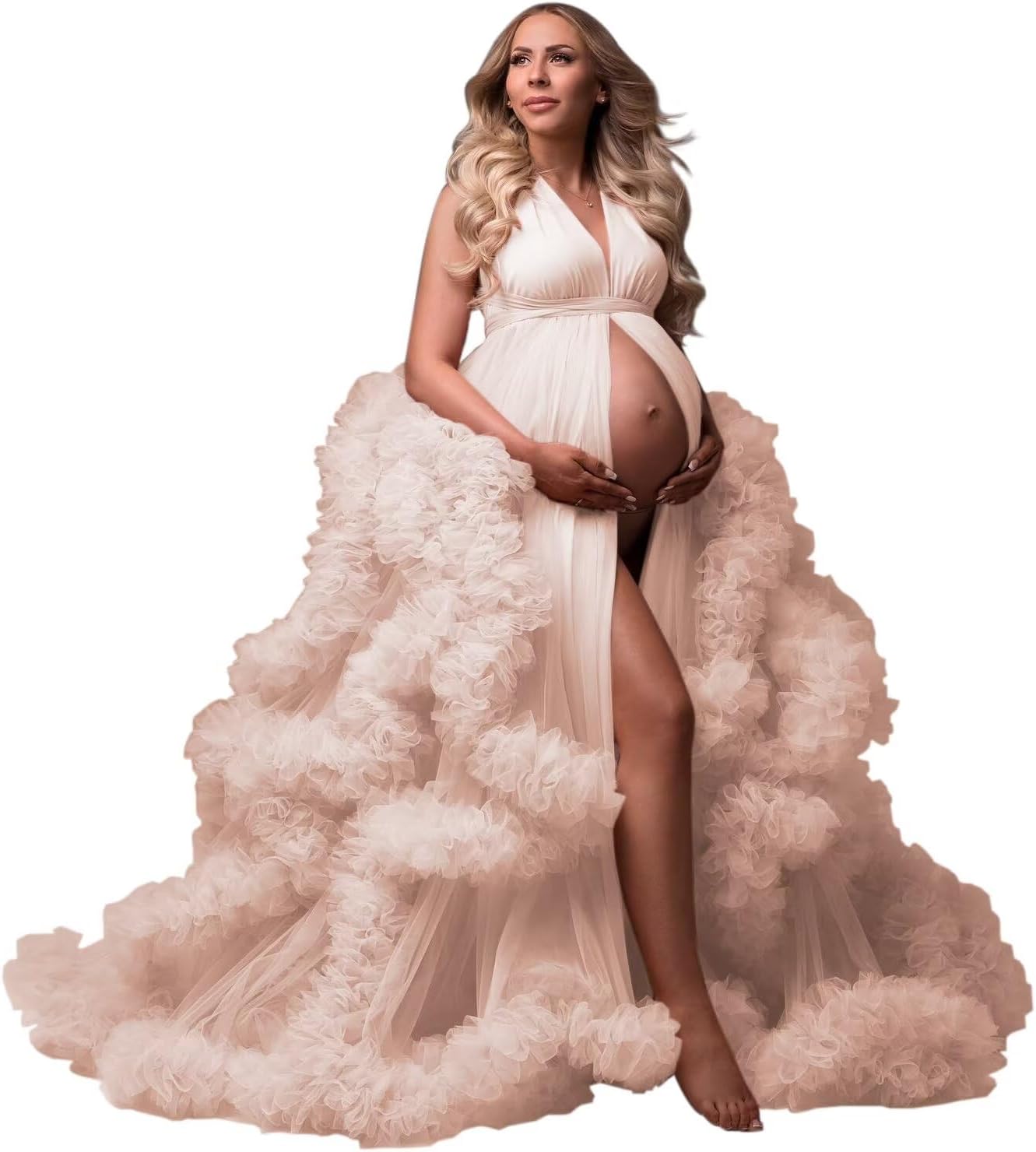 yinyyinhs Tulle Robe Maternity Dress for Photoshoot Sheer Puffy Bridal Lingerie Bathgown Pregnancy Gown for BabyShower