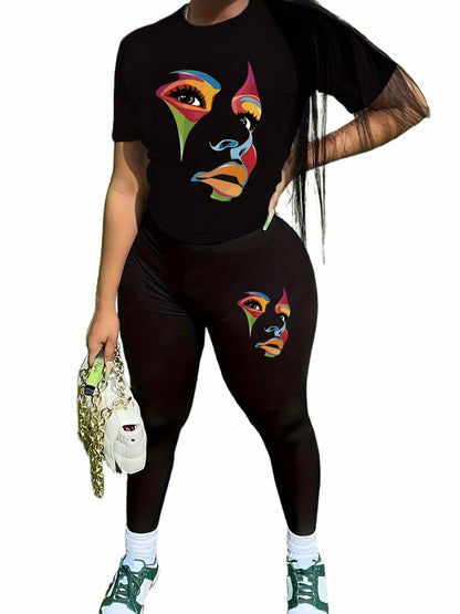 TOPONSKY Women Two Piece Workout Outfits Biker Short-Sleeve Long-Pant Sets