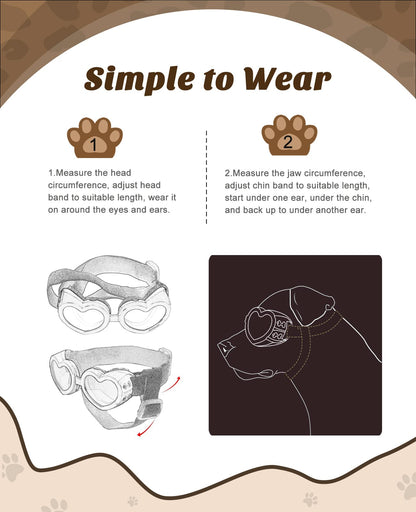 Small Dog Sunglasses UV Protection Goggles Eye Wear Protection with Adjustable Strap Doggy Heart Shape Anti-Fog Sunglasses for Pet Dogs Sun Glasses Doggie Windproof Glasses, Pink