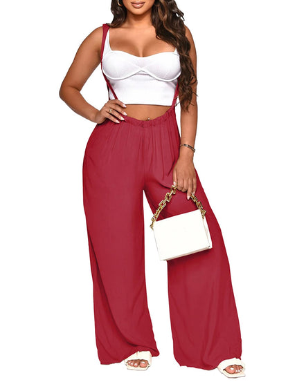 Nimsruc Womens Jumpsuit Casual Loose Sleeveless Adjustable Spaghetti Straps Wide Leg Pants Baggy Overalls With Pockets