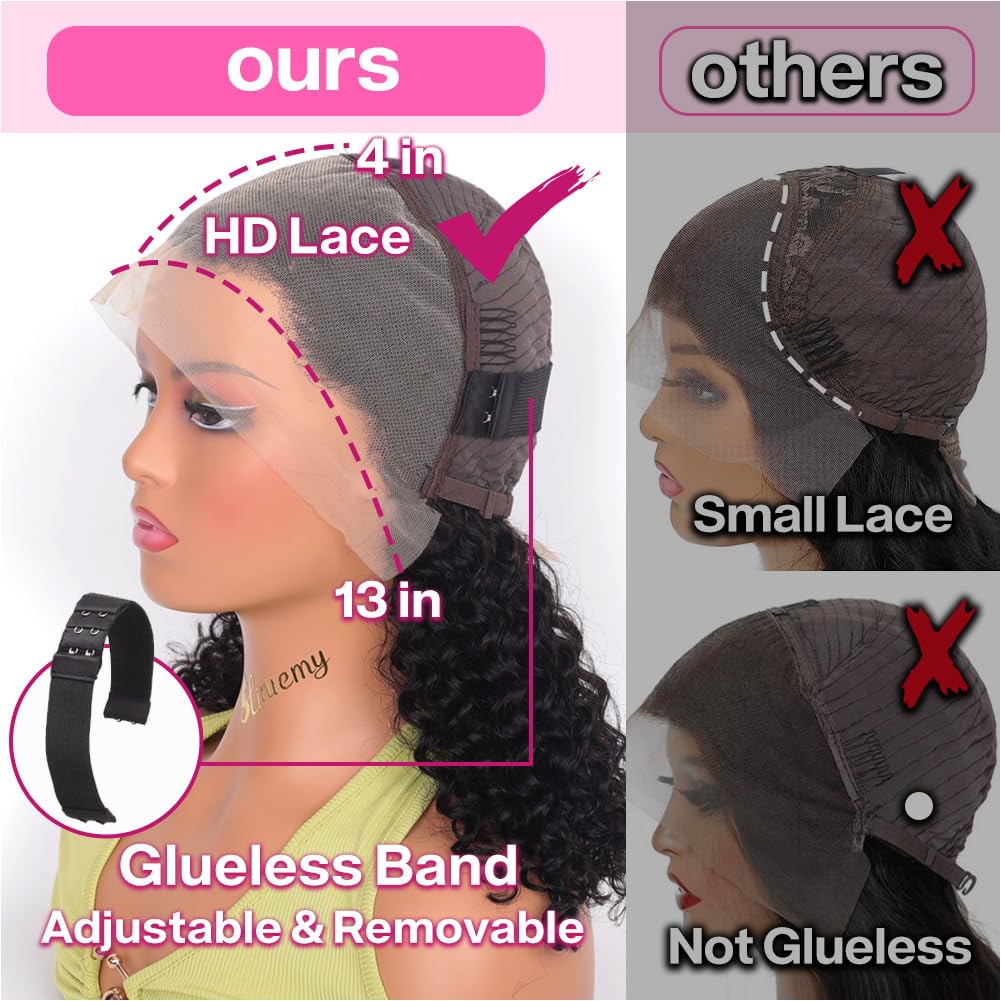 Curly Bob Wig Human Hair Deep Wave 13x4 HD Lace Front Wigs For Black Women Human Hair Pre Plucked Wear And Go Glueless Short Wet And Wavy Ombre Honey Blonde Highlight Color 4/27 14 Inch