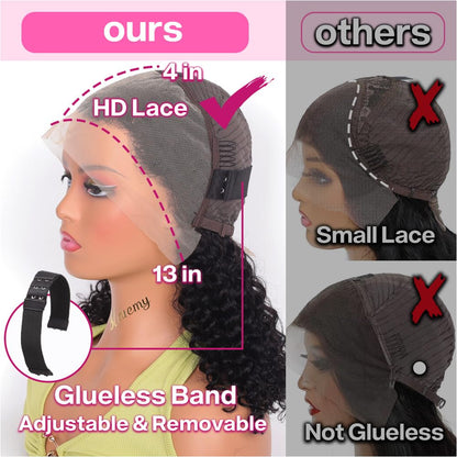 Curly Bob Wig Human Hair Deep Wave 13x4 HD Lace Front Wigs For Black Women Human Hair Pre Plucked Wear And Go Glueless Short Wet And Wavy Ombre Honey Blonde Highlight Color 4/27 14 Inch