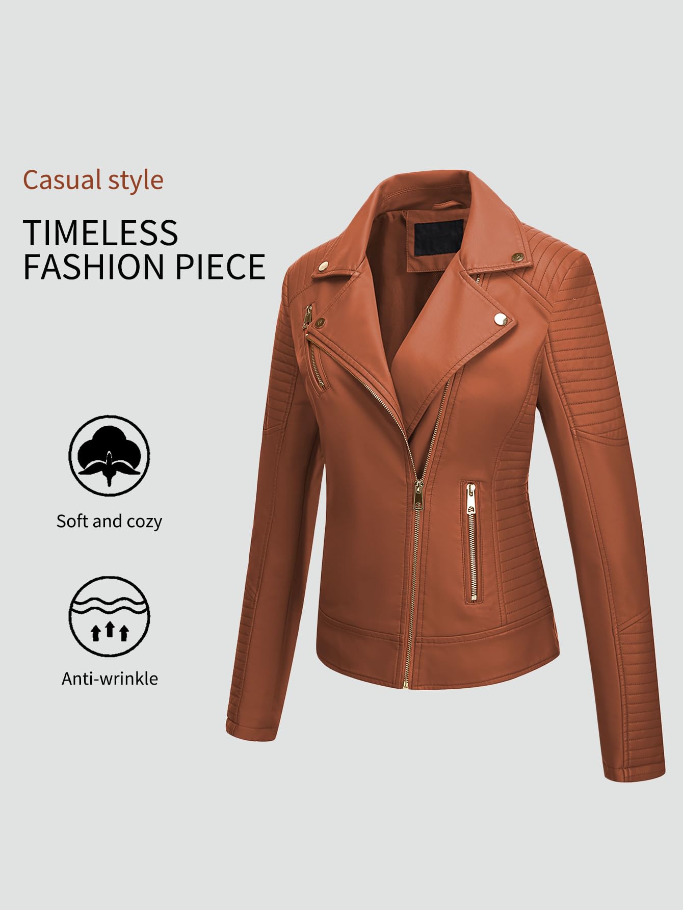 Bellivera Women's Faux Leather Casual Jacket 2025 Spring Trendy Motorcycle Outfits Lightweight Classic Coat