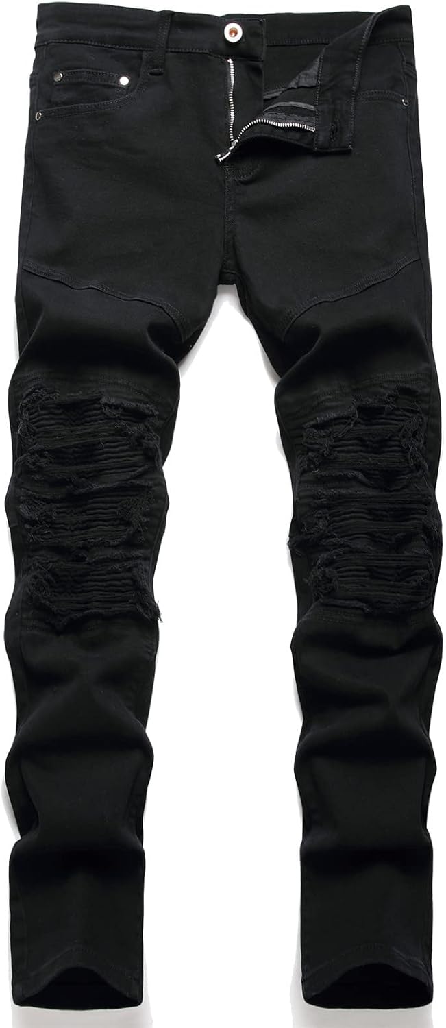 RXXKKK Men's Classic Zipper Biker Regular Fit Flex Jean