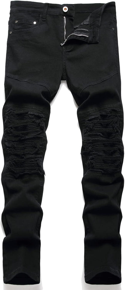 RXXKKK Men's Classic Zipper Biker Regular Fit Flex Jean