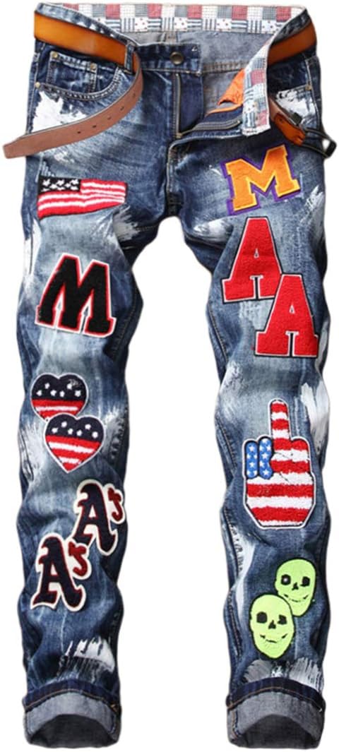 Enrica Men's Ripped Straight Slim Moto Biker Jeans