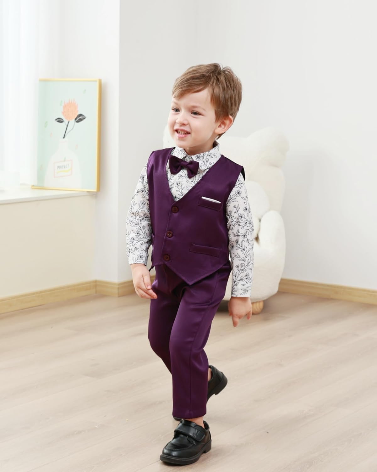ZOEREA Toddler Boy Suit Formal Wedding Outfits Gentleman Clothes Long Sleeve Shirt + Suspender Pants + Bowtie