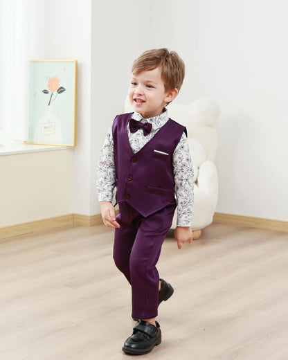 ZOEREA Toddler Boy Suit Formal Wedding Outfits Gentleman Clothes Long Sleeve Shirt + Suspender Pants + Bowtie