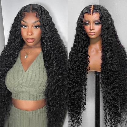 20Inch Deep Wave Lace Front Wigs Human Hair-13x4 HD Transparent Deep Wave Frontal Wigs Human Hair Glueless Curly Wigs for Women 200% Density Curly Lace Front Human Hair Pre Plucked with Baby Hair