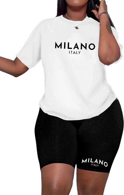 Hilinker Womens 2 Piece Outfits Short Sleeve Top and Shorts Set Summer Workout Casual Tracksuit