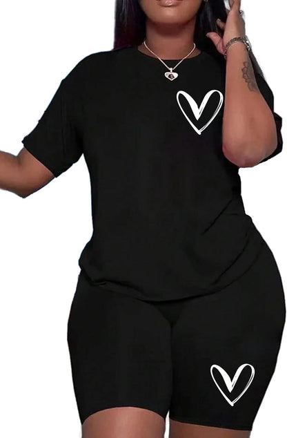 Hilinker Womens 2 Piece Outfits Short Sleeve Top and Shorts Set Summer Workout Casual Tracksuit