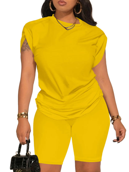 PINSV Women 2 Piece Outfits Summer Sweatsuits Biker Short Workout Jogger Sets