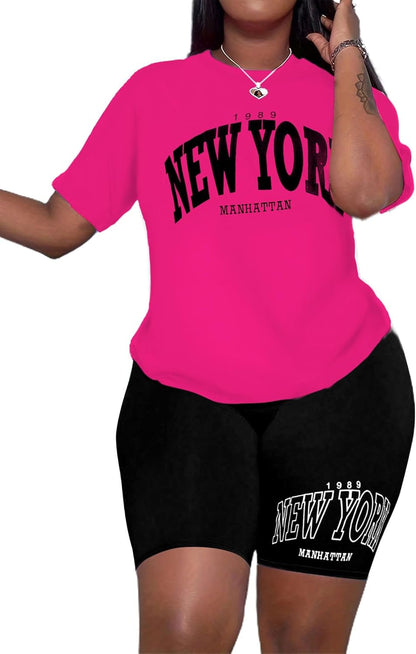 Hilinker Womens 2 Piece Outfits Short Sleeve Top and Shorts Set Summer Workout Casual Tracksuit