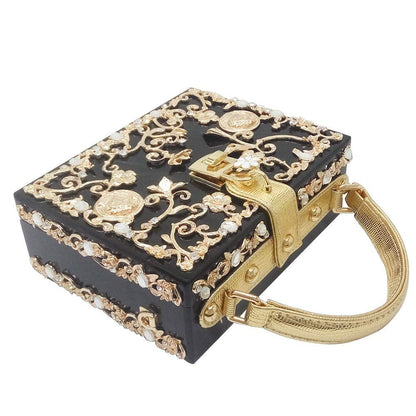 Boutique De FGG Acrylic & Flower Designer Shoulder Bags for Women Crossbody Bag Rhinestones Box Tote Evening Handbags,Small