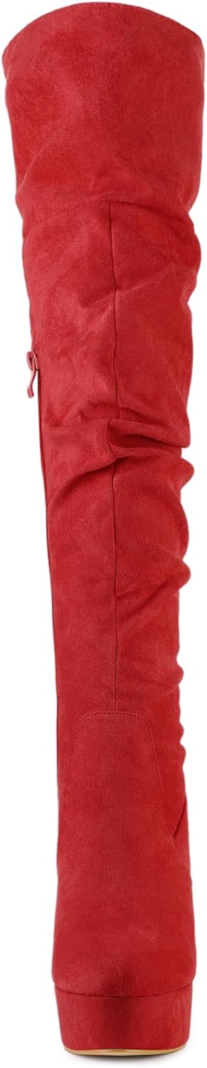 Allegra K Women's Platform Round Toe Zipper Slouch Heel Over the Knee Thigh High Boots