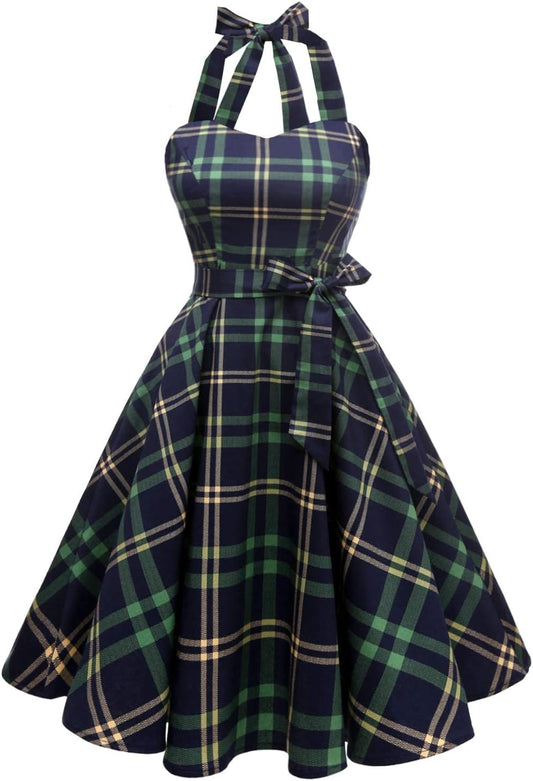 Topdress Women'sVintage Polka Audrey Dress 1950s Halter Retro Cocktail Dress