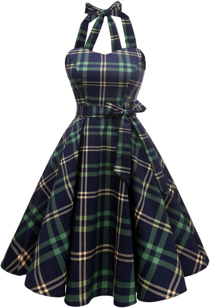 Topdress Women'sVintage Polka Audrey Dress 1950s Halter Retro Cocktail Dress