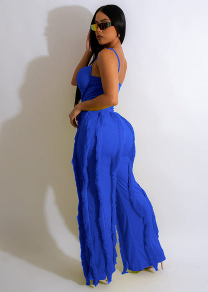 PRIVIMIX Women 2 Piece Outfits Fringe Tassel Long Pants Set Adjustable Suspenders Bodysuit Spaghetti Strap Clubwear Jumpsuits