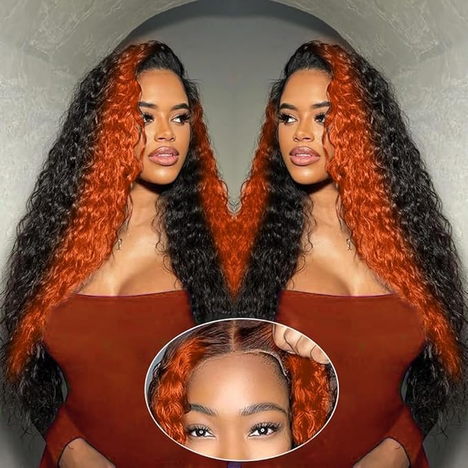 250 Density Curly Lace Front Wigs Human Hair Pre Plucked Hairline Glueless Wig 13x6 HD Lace Frontal Wigs for Women Ginger Orange Colored Ombre Wig Brazilian Virgin Hair 24 Inch
