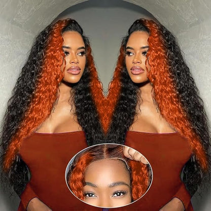 250 Density Curly Lace Front Wigs Human Hair Pre Plucked Hairline Glueless Wig 13x6 HD Lace Frontal Wigs for Women Ginger Orange Colored Ombre Wig Brazilian Virgin Hair 24 Inch