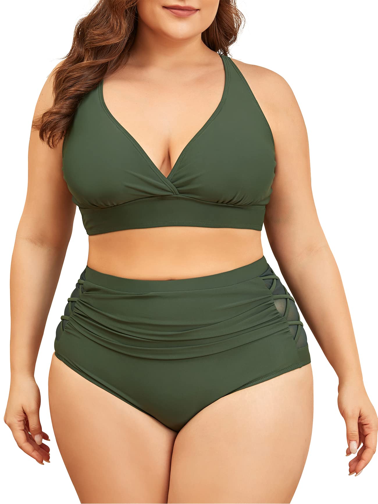 American Trends Womens Plus Size Bikini Two Piece Swimsuits Tummy Control Bathing Suits High Waisted Bikini Swimwear