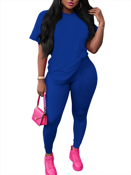 Nimsruc Women 2 Piece Outfits Summer Lounge Set Matching Jogger Sets Short Sleeve Tracksuit Loungewear Sweatsuits