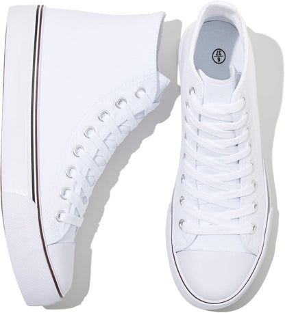 kufeiti Women's High Top Canvas Sneakers Canvas Shoes Lace up White Black Sneakers Casual Walking Shoes