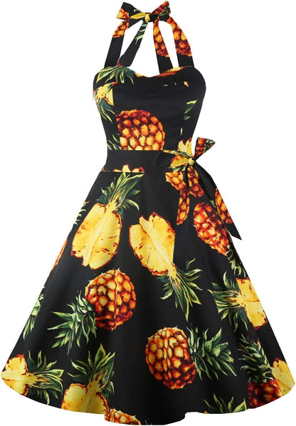 Topdress Women'sVintage Polka Audrey Dress 1950s Halter Retro Cocktail Dress