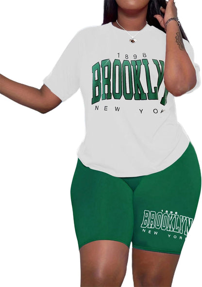 Hilinker Womens 2 Piece Outfits Short Sleeve Top and Shorts Set Summer Workout Casual Tracksuit