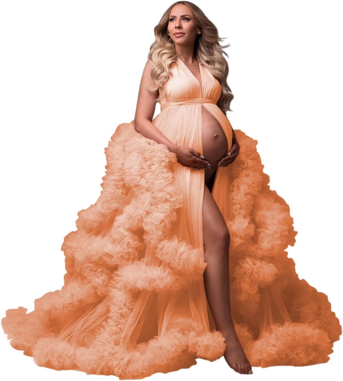 yinyyinhs Tulle Robe Maternity Dress for Photoshoot Sheer Puffy Bridal Lingerie Bathgown Pregnancy Gown for BabyShower