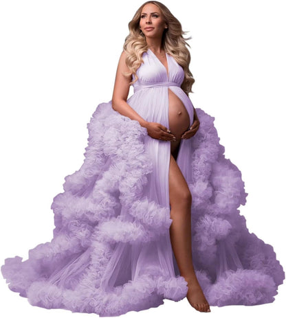yinyyinhs Tulle Robe Maternity Dress for Photoshoot Sheer Puffy Bridal Lingerie Bathgown Pregnancy Gown for BabyShower