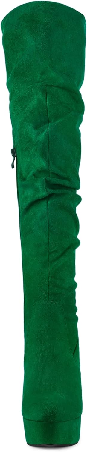 Allegra K Women's Platform Round Toe Zipper Slouch Heel Over the Knee Thigh High Boots