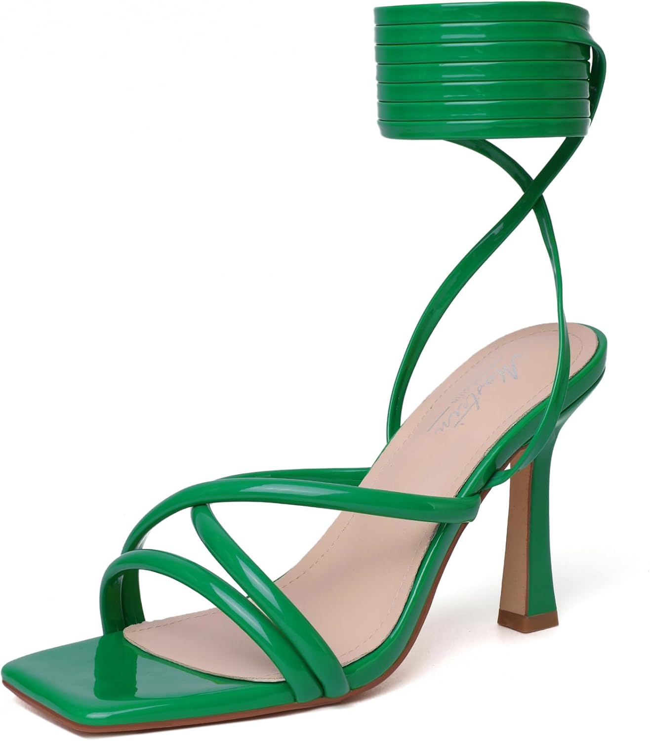 Mostrin Womens Sandals Strappy Heels for Women Lace Up Square Open Toe Heels Tie Up High Heeled Sandals for Prom, Party, Daily Wear