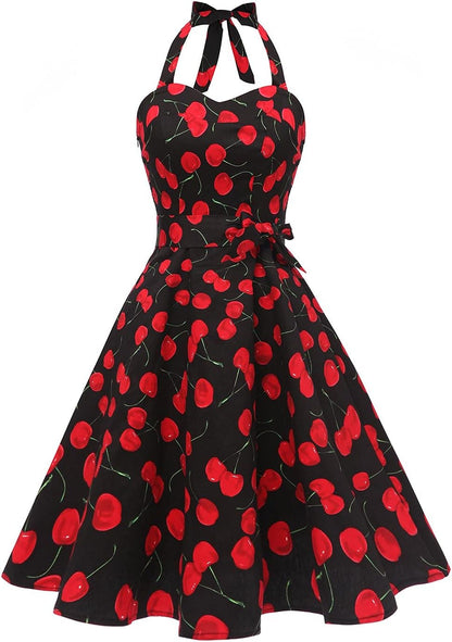 Topdress Women'sVintage Polka Audrey Dress 1950s Halter Retro Cocktail Dress