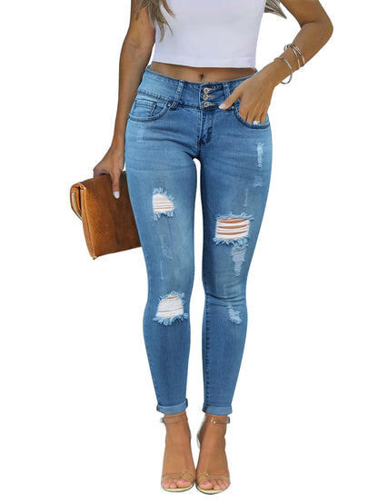 KUNMI Women's Skinny Ripped Trendy Jeans Distressed Stretchy Denim Pants